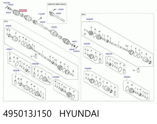 Półoś napędowa przednia prawa 495013J150 Hyundai/Kia