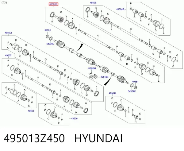 Półoś napędowa przednia prawa 495013Z450 Hyundai/Kia