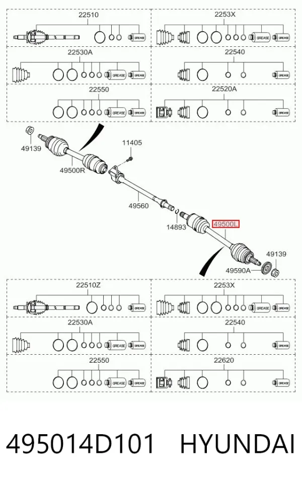 Półoś napędowa przednia lewa 495014D101 Hyundai/Kia