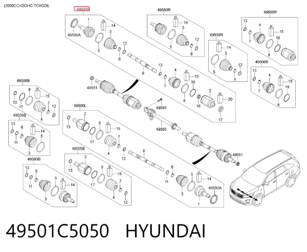 Półoś napędowa przednia prawa 49501C5050 Hyundai/Kia