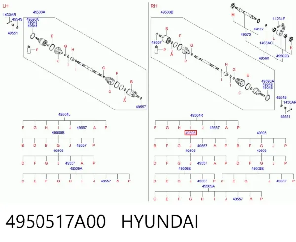 Przegub homokinetyczny przedni wewnętrzny 4950517A00 Hyundai/Kia