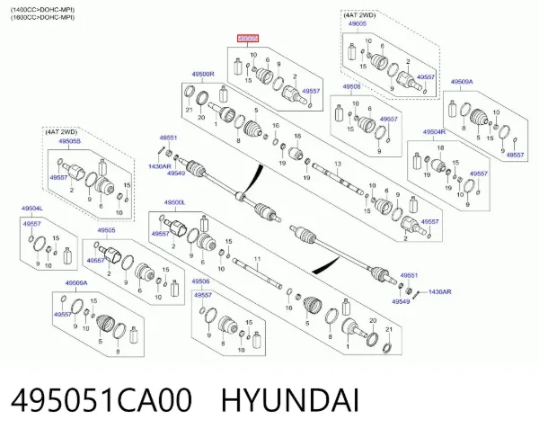 Przegub homokinetyczny przedni wewnętrzny 495051CA00 Hyundai/Kia