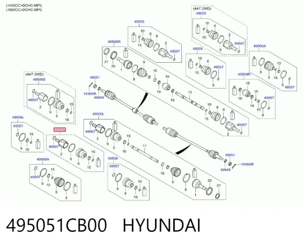 Przegub homokinetyczny przedni wewnętrzny 495051CB00 Hyundai/Kia