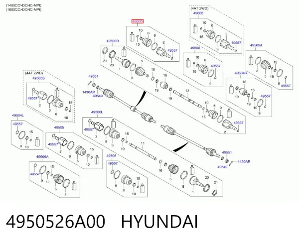 Przegub homokinetyczny przedni wewnętrzny 4950526A00 Hyundai/Kia