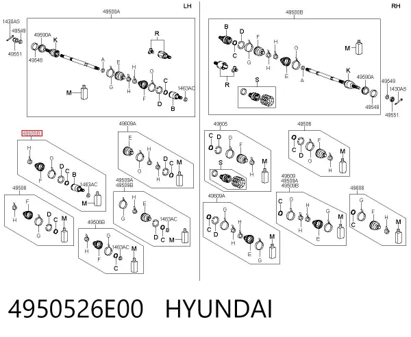 Przegub homokinetyczny wewnętrzny przedni lewy 4950526E00 Hyundai/Kia