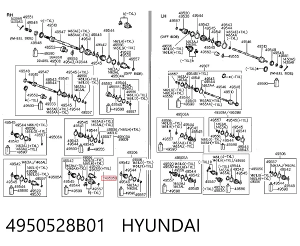 Przegub homokinetyczny przedni zewnętrzny 4950528B01 Hyundai/Kia