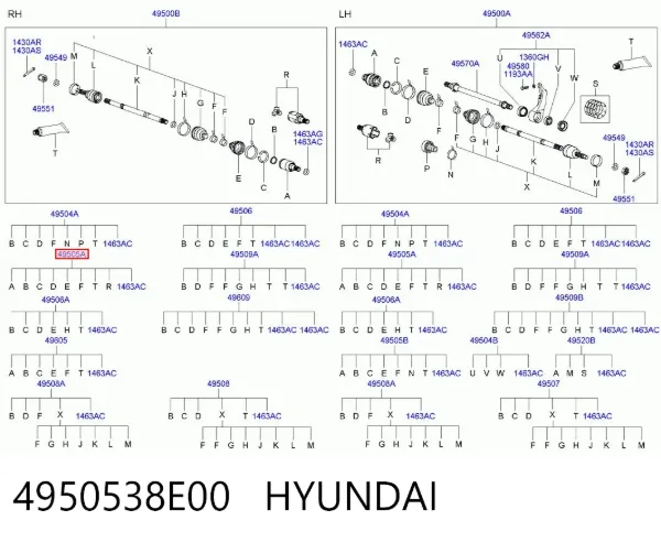 Przegub homokinetyczny przedni wewnętrzny 4950538E00 Hyundai/Kia