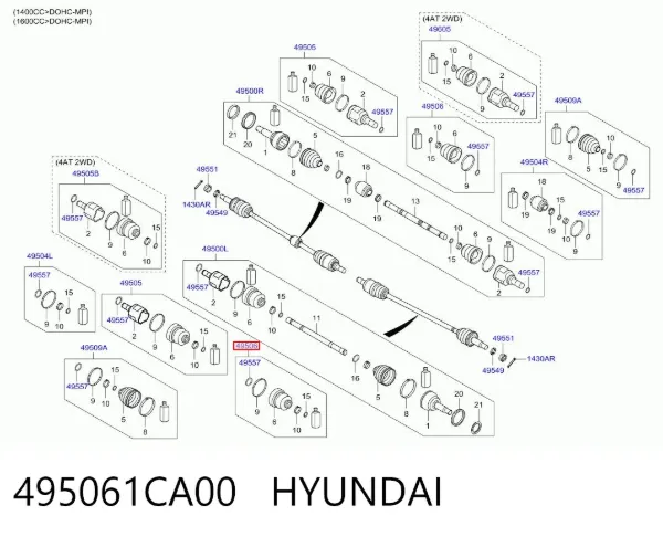 Osłona przegubu homokinetycznego półosi przedniej wewnętrzna 495061CA00 Hyundai/Kia