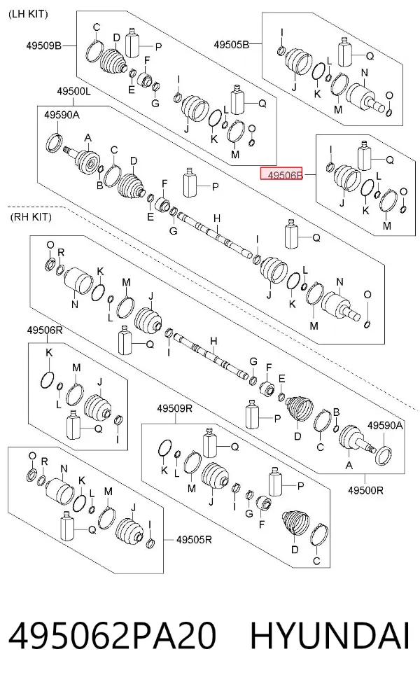 Osłona przegubu homokinetycznego półosi przedniej wewnętrzny lewy 495062PA20 Hyundai/Kia