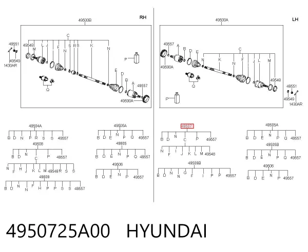 Przegub homokinetyczny przedni zewnętrzny 4950725A00 Hyundai/Kia