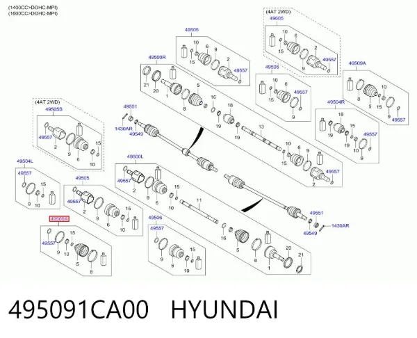 Osłona przegubu homokinetycznego półosi przedniej zewnętrzna 495091CA00 Hyundai/Kia