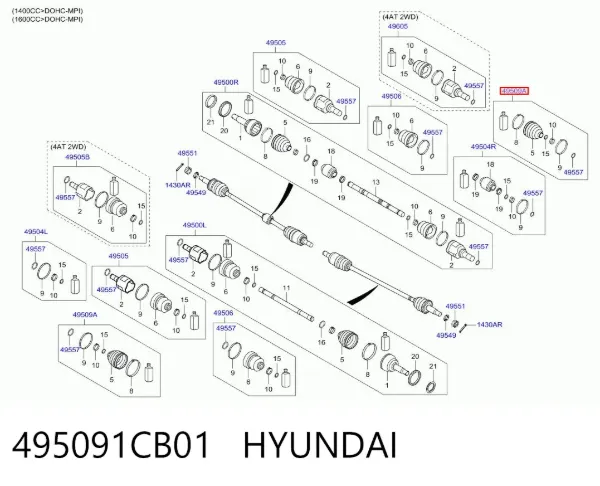 Osłona przegubu homokinetycznego półosi przedniej zewnętrzna 495091CB01 Hyundai/Kia