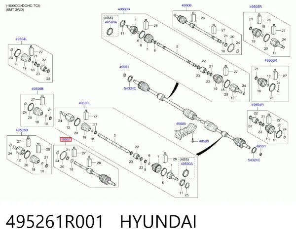 Półoś napędowa przednia lewa 495261R001 Hyundai/Kia