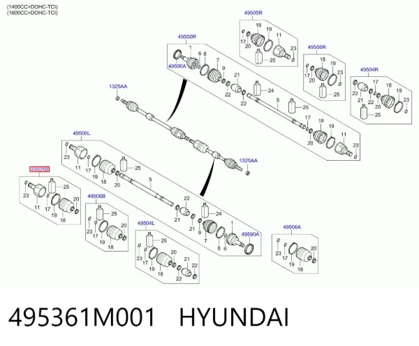 Przegub homokinetyczny wewnętrzny przedni lewy 495361M001 Hyundai/Kia