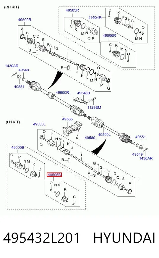 Osłona przegubu homokinetycznego półosi przedniej wewnętrzna 495432L201 Hyundai/Kia