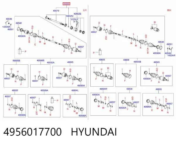Wał napędowy półosi pośredni 4956017700 Hyundai/Kia