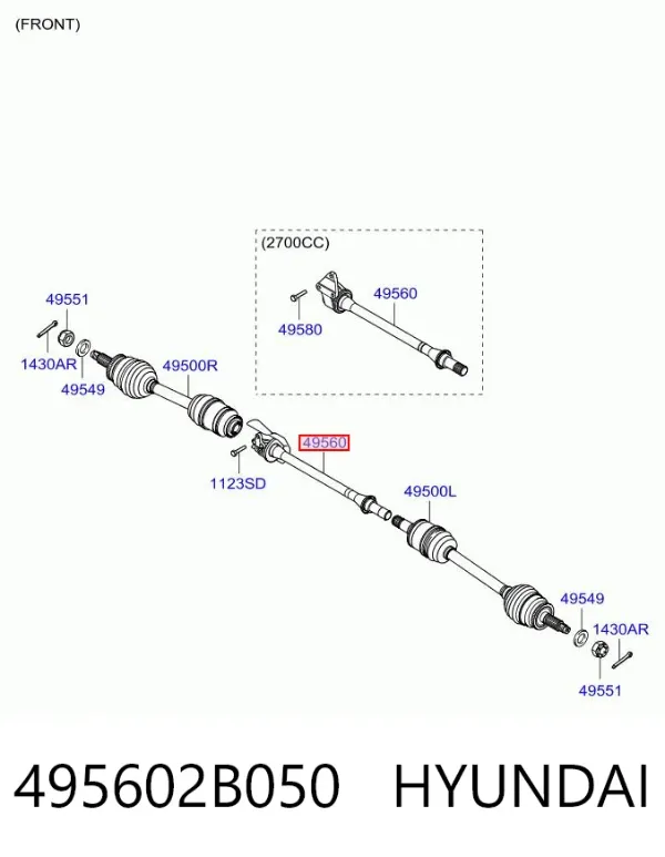 Wał napędowy półosi pośredni 495602B050 Hyundai/Kia