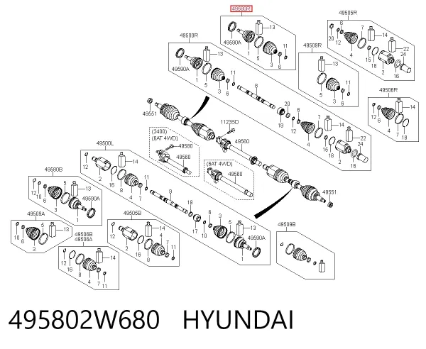 Przegub homokinetyczny przedni zewnętrzny 495802W680 Hyundai/Kia