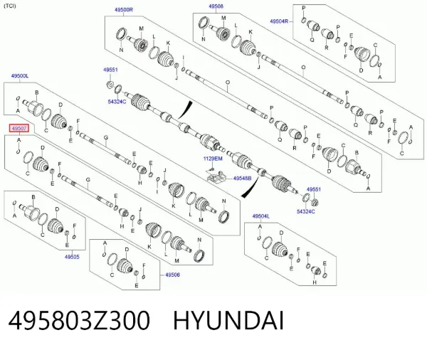 Przegub homokinetyczny zewnętrzny prawy przedni 495803Z300 Hyundai/Kia