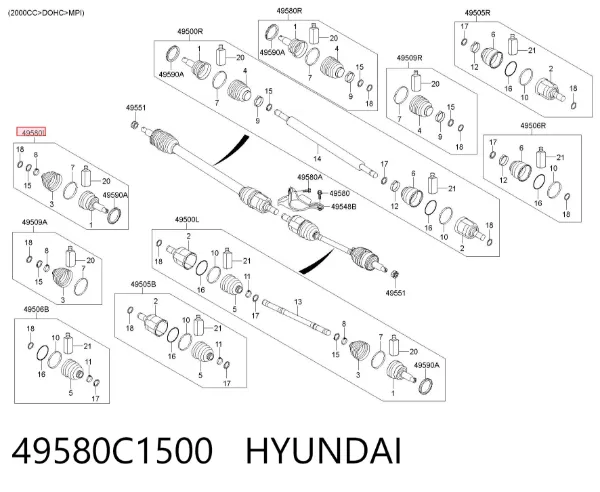 Przegub homokinetyczny przedni zewnętrzny lewy 49580C1500 Hyundai/Kia