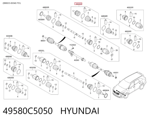 Przegub homokinetyczny przedni zewnętrzny 49580C5050 Hyundai/Kia