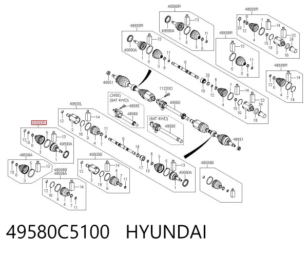 Przegub homokinetyczny przedni zewnętrzny 49580C5100 Hyundai/Kia