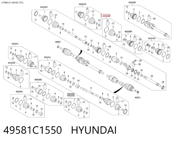 Osłona przegubu homokinetycznego zewnętrzna prawa 49581C1550 Hyundai/Kia