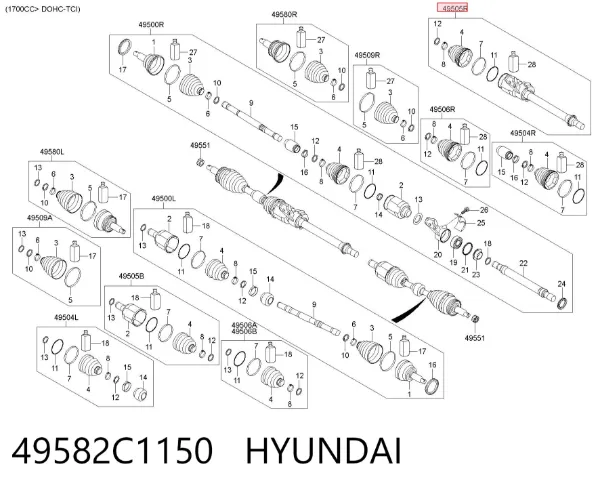 Przegub homokinetyczny wewnętrzny przedni prawy 49582C1150 Hyundai/Kia