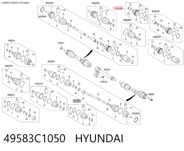 Osłona przegubu homokinetycznego półosi przedniej wewnętrzna prawa 49583C1050 Hyundai/Kia
