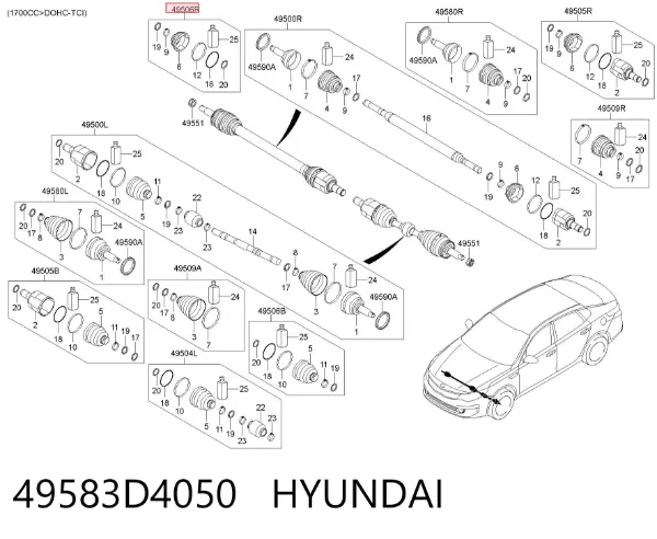 Osłona przegubu homokinetycznego półosi przedniej wewnętrzna prawa 49583D4050 Hyundai/Kia