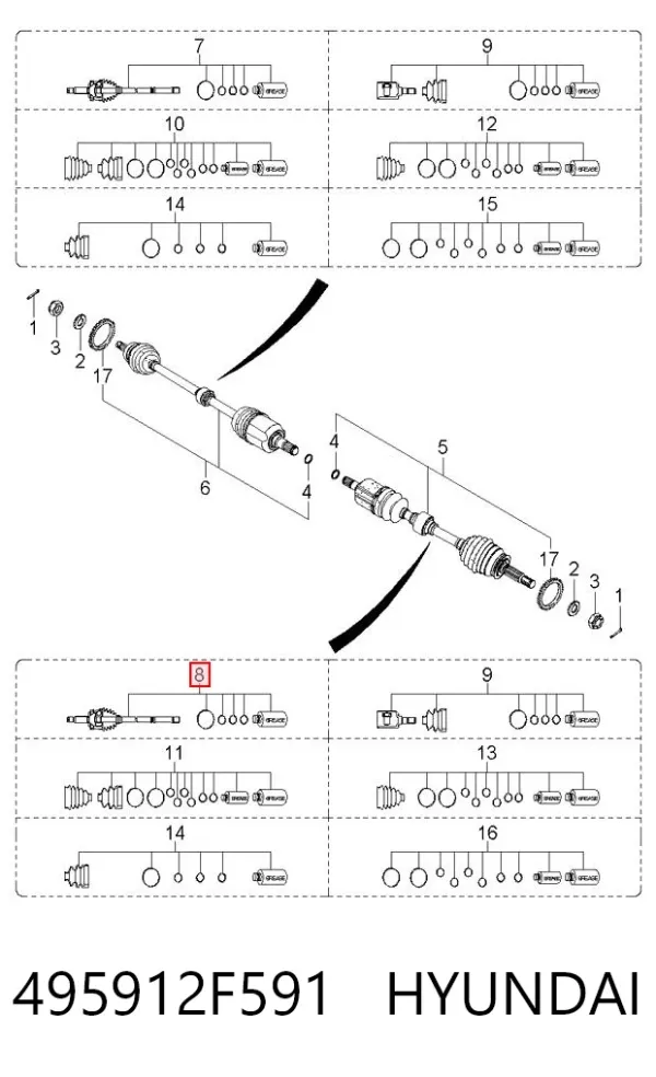 Przegub homokinetyczny przedni zewnętrzny lewy 495912F591 Hyundai/Kia