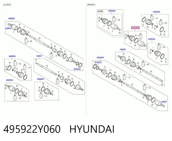 Przegub homokinetyczny wewnętrzny przedni prawy 495922Y060 Hyundai/Kia