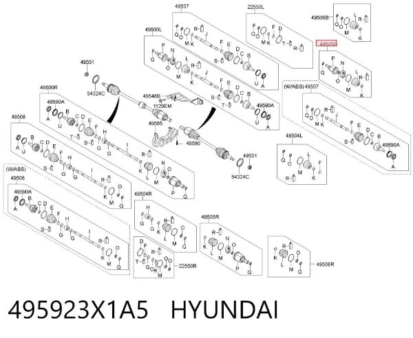 Przegub homokinetyczny wewnętrzny przedni lewy 495923X1A5 Hyundai/Kia