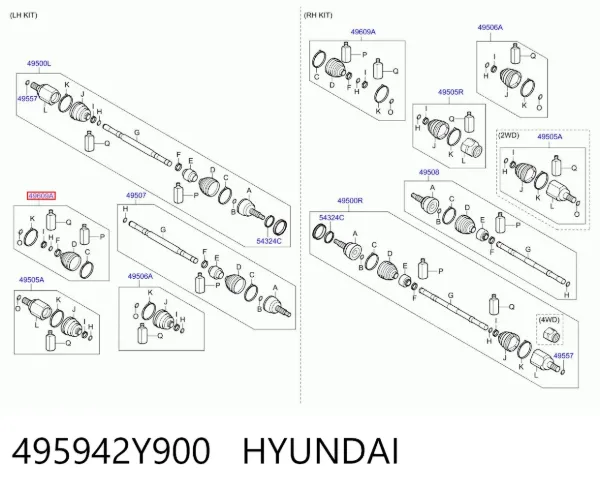 Osłona przegubu homokinetycznego półosi przedniej zewnętrzna 495942Y900 Hyundai/Kia