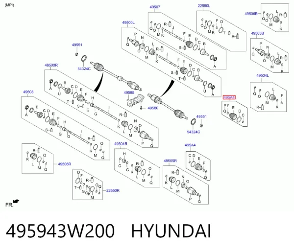 Osłona przegubu homokinetycznego półosi przedniej zewnętrzna 495943W200 Hyundai/Kia
