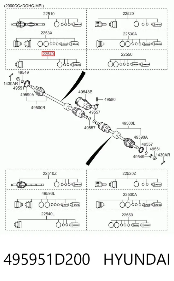 Osłona przegubu homokinetycznego półosi przedniej wewnętrzna 495951D200 Hyundai/Kia