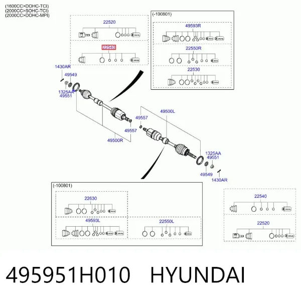 Osłona przegubu homokinetycznego półosi przedniej wewnętrzna 495951H010 Hyundai/Kia
