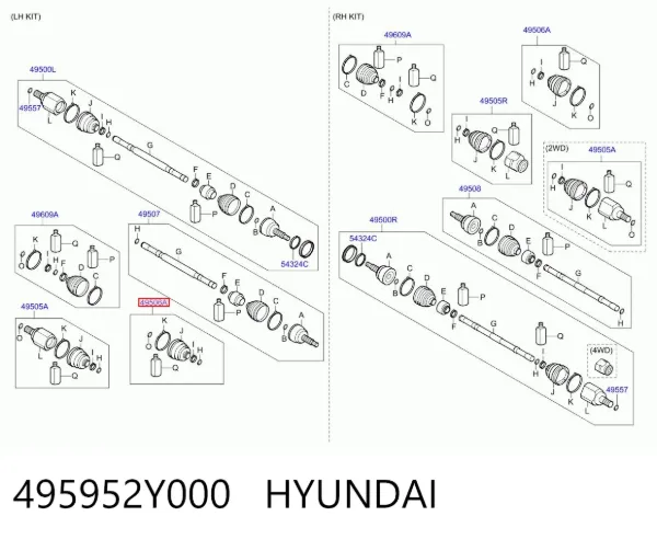 Osłona przegubu homokinetycznego półosi przedniej wewnętrzna 495952Y000 Hyundai/Kia
