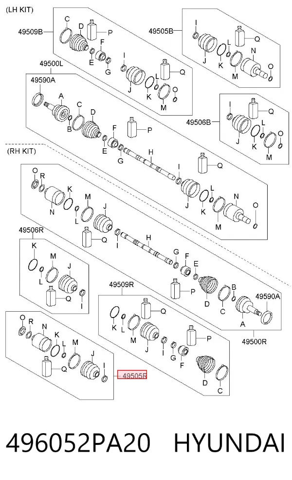 Przegub homokinetyczny wewnętrzny przedni prawy 496052PA20 Hyundai/Kia