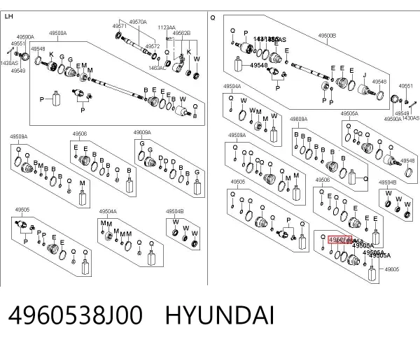 Przegub homokinetyczny wewnętrzny przedni prawy 4960538J00 Hyundai/Kia