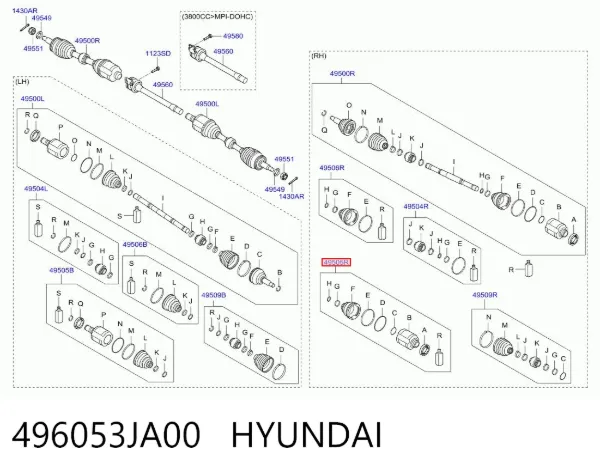 Przegub homokinetyczny wewnętrzny przedni prawy 496053JA00 Hyundai/Kia