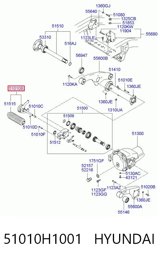 Siłownik blokady dyferencjału mostu przedniego 51010H1001 Hyundai/Kia