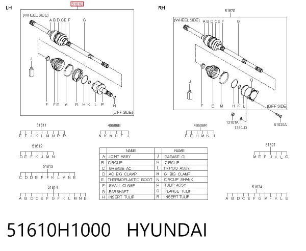 Półoś napędowa przednia lewa 51610H1000 Hyundai/Kia