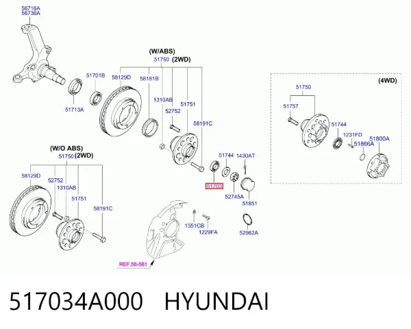 Łożysko piasty przedniej 517034A000 Hyundai/Kia