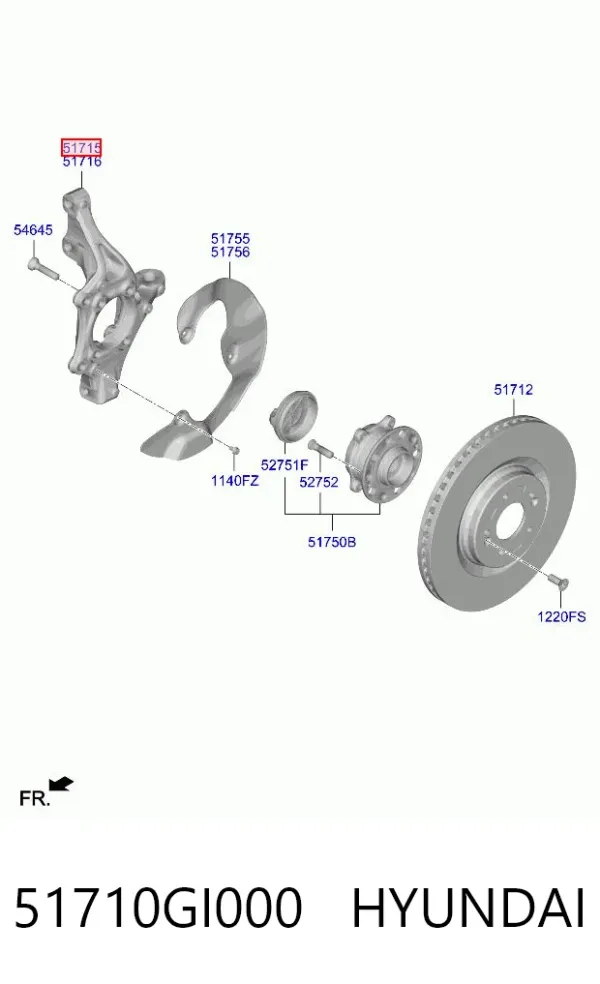 Czop (zwrotnica) przedni lewy 51710GI000 Hyundai/Kia