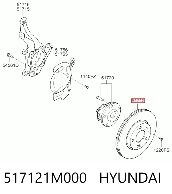Tarcza hamulcowa przednia 517121M000 Hyundai/Kia