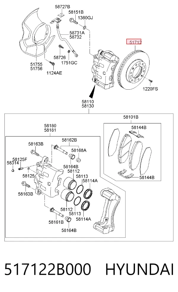 Tarcza hamulcowa przednia 517122B000 Hyundai/Kia