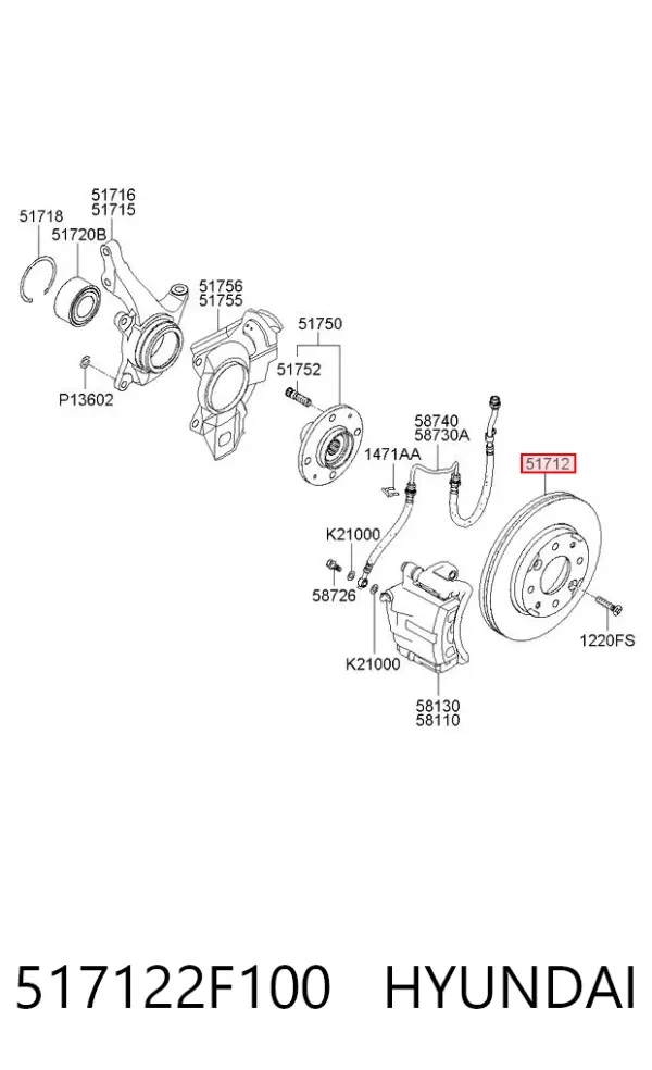 Tarcza hamulcowa przednia 517122F100 Hyundai/Kia