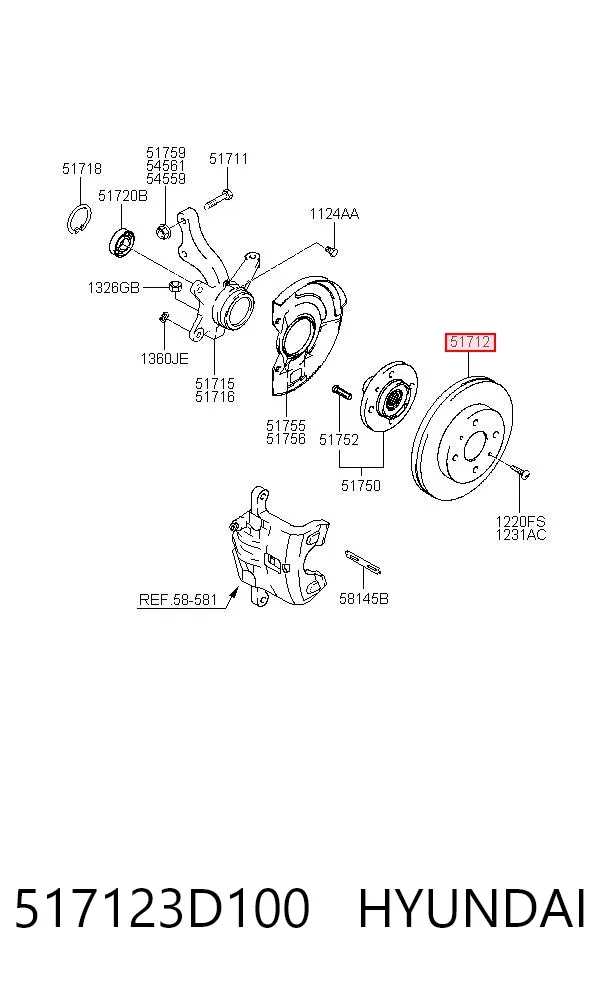 Tarcza hamulcowa przednia 517123D100 Hyundai/Kia
