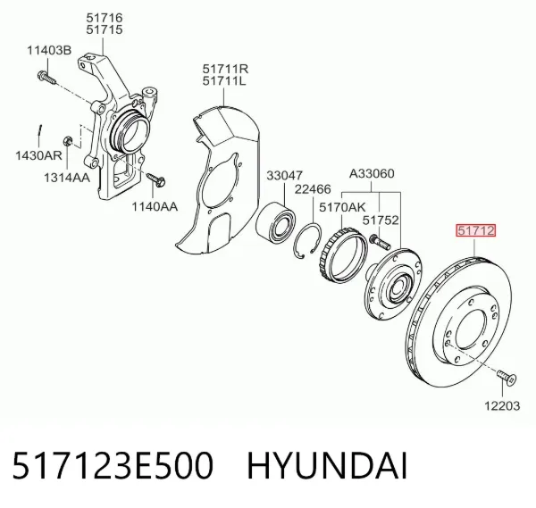 Tarcza hamulcowa przednia 517123E500 Hyundai/Kia